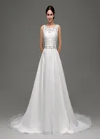 2017 Wedding Dresses Tank Sleeves A Line Lace Beading Belt Cheap In Stock Bridal Wedding Gowns 242366403360