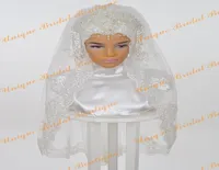 2021 Muslim Bridal Hijab Custom Made Lace Applique Edge Elbow Length Crystals Wedding Veils One Layer7388527