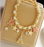 أساور BraceletsBangles Gem Pu Leather Bracelet Rhinestone for Women 18K Gold Plated Jewelry Whole9482070