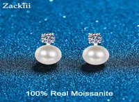 9mm Freshwater Cultured Pearl Bridesmaid Stud Earrings With Moissanite Top Sterling Silver Ear Studs Wedding Jewelry for Brides 227896928