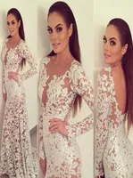 2014 New Sexy Long Sleeves Abendkleid auf Blick durch Lace Mermaid Prom -Kleider f￼r Frauen formelle Kleider mit offenem R￼cken -Promi -Kleid5548593