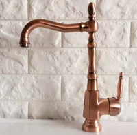 Kitchen Faucets Antique Red Copper Brass Bathroom Basin Sink Faucet Mixer Tap Swivel Spout Single Handle One Hole Deck Mounted Mnf417