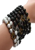 WholeDrop 8mm Natural Black Lava Energy Stone Beads Bracelet Gold Hamsa Hand Charm Bracelet Yoga Mala Bracelets F9331769