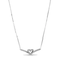 Joyas finas Aut￩nticas 925 Collar de plata esterlina Fit Pandora Colgante Charm Bretchling Wishbone Heart Collier Love Engagement Diy Wedd2118