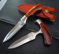 Hoge kwaliteit The One Mini Folding Rosewood Handgreep Push Knife 440C 58HRC Satin Blade EDC Pocket Knife met lederen mantel1390607