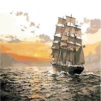 DIY Boyama Sayılarla Yetişkin El Boyalı Tuval Yağlı Boya Kitleri Boya Duvar Dekorasyonu -Sunset Sailboat 16 X20 252J