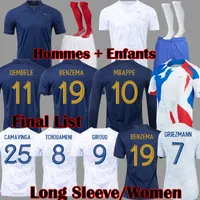 Maillots de Football Mbappe 2022 Koszulki piłkarskie francuskie benzema Camavinga Football koszule Griezmann Dembele Maillot Kit Kit Hommes Enfants Men Kids 999341