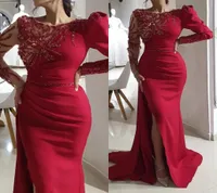 2022 ASO ASO ebi Red Luxurious Mermaid Fevidence Dresses Chryses Beded Dresses Prom Dresses Long Sleeves Party Second Second 9906164