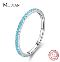 Modian 100 925 STERLING Silver Classite EXQUISITE Circle Turquoise Charme empilable Anneau de doigt pour les femmes Bijoux fines à la mode 210614984936
