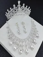 Vintage 2022 Crystal Silver Bridal Crown Jewelry Brincha Sets Sets Women Wedding Acess￳rios Conjunto de eventos formais WearDress8313500
