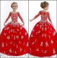 2022 Fantastiche eleganti maniche lunghe rosse Girl039s Abiti da concorso perline Little Allan Allan Werbowy Dress per Pageant Hy11322998273