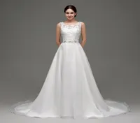 2017 Wedding Dresses Tank Sleeves A Line Lace Beading Belt Cheap In Stock Bridal Wedding Gowns 242368227359