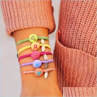 Bracelets de charme Pulseira de zod￭aca de 12 Zod￭aco Novo design de cer￢mica de corda de cera Cera para meninas para meninas Drop Deliver