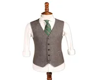 2019 Derni￨re agrippe gris gris Herringbone Tweed Wedding Gilet Giletts personnalis￩ Made-Mated Grooms Vest Slim Fit Mens costume Gift Prom Waistcoat7061291