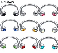 mix 614mm Silver Septum Gem Eyebrow Piercing 100pcslot with 10 color Body Piercing 16G Nose Hoop Tragus Ear Body Jewelry Men K411913449