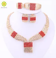 African Jewelry Sets Fine Women Wedding 18K Gold Plated Crystal Necklace Set Fashion Bridal Ring Bracelet Earrings Accessories1539909