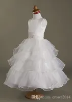 2022 Vestidos de princesa de princesa White Little Little Square Square Longitud Longitud Gead Satin Organza Ball Gown Flower Girl Dre3520915
