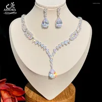 Brincos de colar Conjunto de ASNORA Design 3A de alta qualidade de zircônia cúbica gota de jóia de noiva da noiva real fêmea