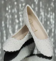 Pearl Bridal Flattie White Lace Cheap en stock Budal Ladies Chaussures Foral Prom Party Chaussures prêtes à expédier 20157710617
