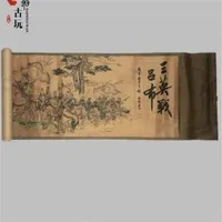 Old Chinese Silk paper Painting Three Heroes Fought against lvbu Scroll Painting265Q