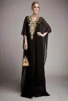 New Cheap Long Arabic Islamic Clothing for Women Abaya in Dubai Kaftan Muslim Arabic Evening Dresses V Neck Chiffon Beads Party Pr6554205