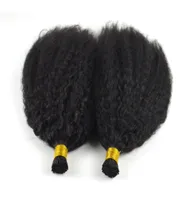 Cabello virgen brasile￱o I Tip Human Hair Extensions 1GS 100g Natural Black Color Kinky Curly Relino Callar itip 100 Huam7894721