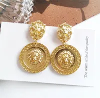 European and American trend new geometric exaggerated golden embossed lion head Dangle Chandelier retro jewelry personality female9540097