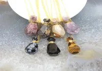 Charms Natural Obsidian Facetted Parfym Bottle Pendants Necklacespink Tourmaline Quartz Essential Oil Diffuser Vial Jewelry2228220