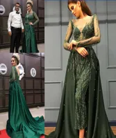 Eremald Green Crystal Prom Pageant Queen Dresses with Overkirt 2018 Ziad Nakad Sheer Beaded Beaded Sleeve Longury Evening Wear 6780429