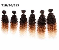 ファッション1418INCH OMBRE BURGUNDY BLONDE Synthetic Weave Curly Hair Bundles Sew in Hair Extensions 6PCSPACK9405442