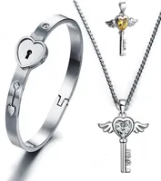 Titanium staalliefhebbers open hart slot armbanden sleutelhanger ketting koppels charm sieraden set vrouwen accessoires heren bracabelets3474490