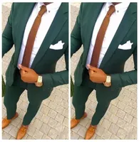 2019 Hunter Green Wedding Men Suit 2 피스 신랑 ​​턱시도 줄기 트림 Fit Men Party Suit Custom Business Cormal Wear JAC3210146