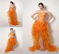 2015 مصمم ثياب راقصة منخفضة في الأسهم رخيصة الكريستال السمكة الكريستالية boning ruched Orange Organza Party Barty Sexy ضمادة DR5680430