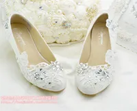 Crystal Lace Flower Wedding Chaussures ACCESSOIRES BRIDALES CHAISSOIRES BRIDALES Talons plats bon march￩ et talon bas Slip de chaussure de mariage Taille 41065365