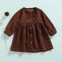 Girl Dresses Toddler Baby Casual Long Sleeve Dress Fashion Solid Single-breasted A-line Children Kids Outwear Clothes