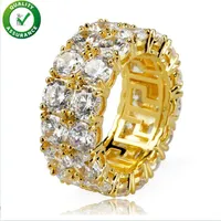 Mens Rings With 2 Row Cubic Zirconia Side Stones Iced Out Jewelry Ring Gold or Silver6787762