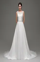 2017 Wedding Dresses Tank Sleeves A Line Lace Beading Belt Cheap In Stock Bridal Wedding Gowns 242369444140