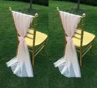 Blush Pink Chiffon Chair Sashes with Flowers Floor Length Ruffles Creative Wedding Decorations Chair Covers Cheap Handmade Wedding2983434