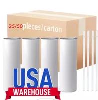 Warehouse USA 20 once spazi vuoti sublimazione Tumbler Stain Acciaio Tazze da t￨ da t￨ a tazza di acqua insultata con paglia di plastica e coperchio GP1115