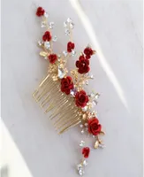 Jonnafe Red Rose Floral Headpiece for Women Prom Rhinestone Bridal Cof Combors Expensions Handmade Handmed Hawned Hair Jewelry X06252460012