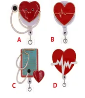 Tıbbi Anahtar Halkalar Kalp Şekli Rhinestone Geri Çekilebilir Kimlik Hemşire Adı Aksesuarlar Timsah Makarası ile Timsah Klip3354270
