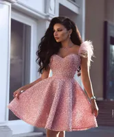 Nouvelles perles de luxe Robes de maison courtes roses 2019 Style du Dubaï arabe Une ligne chérie du genou cocktail de bal robes de soirée3859931