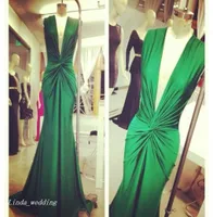 Michael Costello Green Evening Dress Sexy Deep Neck Celebrity Wear Oscio Special Dress Gown Gown7170654