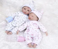 2pcslot 35CM Silicone reborn premie tiny baby dolls very soft twins in pink and blue dress Birthday Gift collectible toys7940337