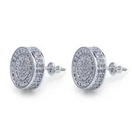 925 Sterling Silver Iced out CZ Premium Diamond Cluster Zirconia Round Screw Back Stud Earrings for Men Hip Hop Jewelry 327 Q26089707