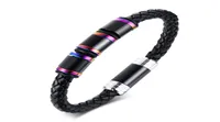 21cm Lenght Rainbow Tube Charms Bracelet Black Braided Leather Bracelet with Stainless Steel Magnet Clasp1944596