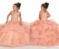 Tier Ruffles Coral Girl Pageant Dresses 2020 New Off the Shoulder Corset Back Flower Girl Dress With Beads Crystals For Teens Part5837039