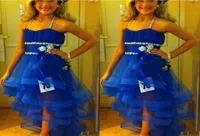 Halter Girls Pageant Gowns Sequins Boncuklar Katmanlı Kraliyet Mavi Çiçek Kız Elbise Gençler Tül Kanat Çocukları Resmi Giyim Kızlar Düğün P5161283