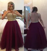 Sexy Burgundy Prom Dresses 2023 Chiffon Lace Scoop Neck Aline FloorLength Illusion Back Beaded Covered Buttons Evening Gowns Rea5826785