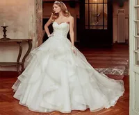 Sweetheart Ruffle Organza and Tulle Wedding Gowns Applique Lace Top Ball Gown Bridal Dresses Customized Made vestidos de noiva5088366